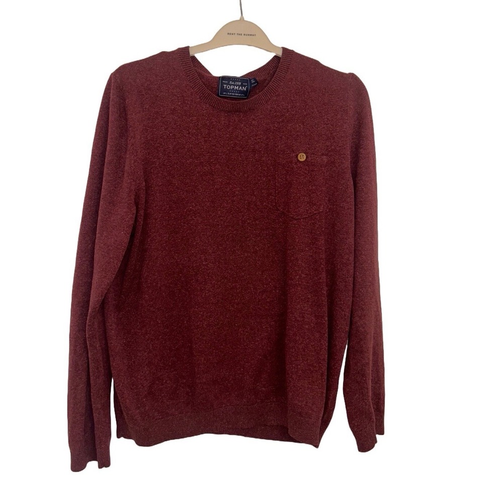 Topman Mens‎ Burgundy Heather Crew Neck Sweater Chest Pocket Vintage Style Large